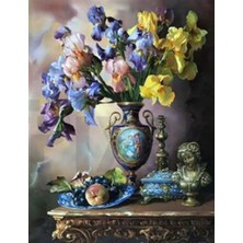 Pix Art Sanat Mavi Sarı Çiçekler  Pixart Sanat Elmas Mozaik Tablo Diamond Türkiye 48*63