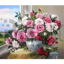 Pix Art Sanat Beyaz Pembe Güller  Pixart Sanat Elmas Mozaik Tablo Diamond Türkiye 60*53