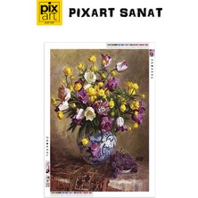 Pix Art Sanat Çini Desenli Vazodaki Çiçekler  Pixart Sanat Elmas Mozaik Tablo Diamond Türkiye 60*76