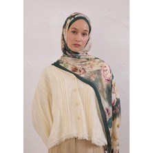 Vıntage Rose Desen Rami Şal Yeşil