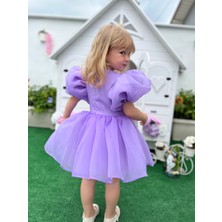 Rose- Lila Şifon Kısa Kollu Kız Çocuk Elbisesi