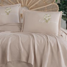 Butik Çift Kişilik Nakış Detaylı Pike Takımı Etta V5 Taş Rengi