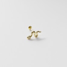 14 Ayar Altın Taşlı Yılan Piercing / Tragus, Helix