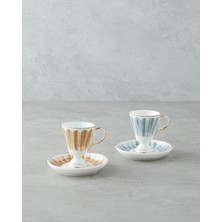 Winnie Porselen 4 Parça 2 Kişilik Kahve Fincan Takımı 90 ml Yeşil-Turuncu