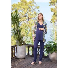 Monamise 25054 Lacivert 3 Lü Hamile Lohusa Pijama Sabahlık Tk