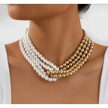 Beyaz Inci ve Altın Boncuk Detaylı Kolye – Şık ve Zarif Tasarım