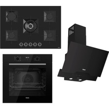 Ferre Flowart-Sılentart Serisi Siyah Set (SS035 + QBL63CS +D063-SA ) - Emaye Izgara-75 cm Ocak