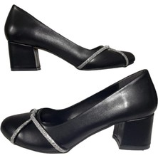 Nirvana Kadın Büyük Beden Taşlı Siyah Şık Klasik Topuklu Ayakkabı