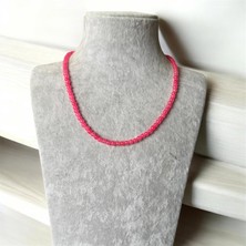 Pembe Kuvars Sıralı Doğal Taş Kolye