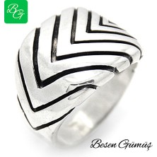 Besen Gümüş Kare Desenli Taşsız Yüzük