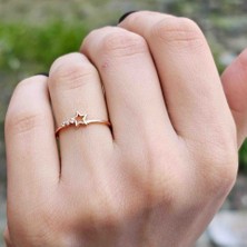 925 Ayar Gümüş Minimal Yıldız Yüzük - Rose