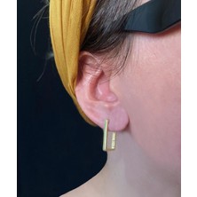 Gold Dikdörtgen Gümüş Küpe