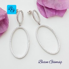 Oval Sallantılı Zirkon Taşlı Küpe