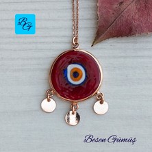 Üç Pullu Rose Yuvarlak Kırmızı Göz Kolye