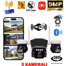 3 Kameralı Wifi Ultra Hd 9 Mp Yeni Yapay Zekalı Hareket Takipli Güvenlik Kamerası