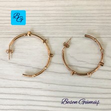 Rose Gömme Zirkon Taşlı Çivili Halka Küpe