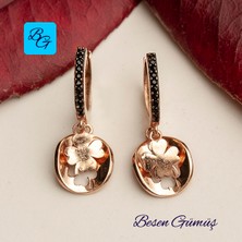 Oniks Taşlı Ikili Yonca Sallantılı Halka Küpe