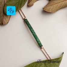 Üç Sıra Yeşil Zirkon Taşlı Çift Zincirli Bombeli Kadın Bileklik