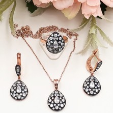 Elmas Montürlü Damla Taşlı Damla Set