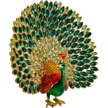 Kristal Taşlı Metal Tavus Kuşu Biblo – El Işçiliği Dekoratif Figür – 17X16 cm – Lüks Ev & Ofis Süs Eşyası