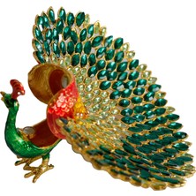 Kristal Taşlı Metal Tavus Kuşu Biblo – El Işçiliği Dekoratif Figür – 17X16 cm – Lüks Ev & Ofis Süs Eşyası