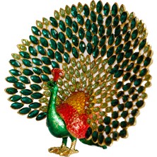 Kristal Taşlı Metal Tavus Kuşu Biblo – El Işçiliği Dekoratif Figür – 17X16 cm – Lüks Ev & Ofis Süs Eşyası