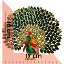 Kristal Taşlı Metal Tavus Kuşu Biblo – El Işçiliği Dekoratif Figür – 17X16 cm – Lüks Ev & Ofis Süs Eşyası