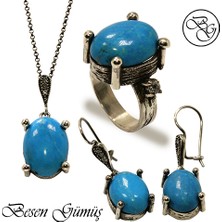 Özel Tasarım Doğal Firuze Taşlı Gümüş Set