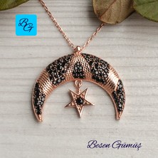 Oniks Taşlı Rose Siyah Ayyıldız Kolye