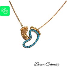 Firuze Taşlı Ayak Izi Kolye