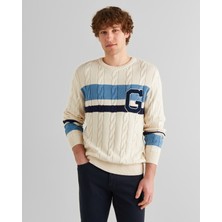 Gant Erkek Krem Relaxed Fit Bisiklet Yaka Renk Bloklu Örgü Kazak 8924348T.130