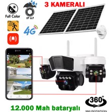 3 Kameralı ve Pır Sensörlü Çift Solar Panelli 4g Sim Kart ile Çalışan Güvenlik Kamerası