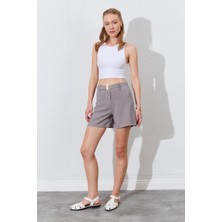 Kadın Vizon Beli Kendinden Kemerli Gabardin Şort