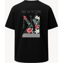 Nirvoda Oversize New York City Çiçek Baskılı Unisex Tişört
