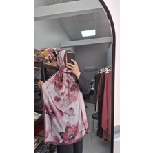 Aminenesil Bambu Kraş Çiçek Desen Şal Bordo Bej Renk