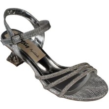 Yazkış Kadın Siyah Gümüş 3 Bantlı Taşlı 5cm Şeffaf Kadeh Topuklu Düğün Nişan Abiye Ayakkabı