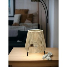 Makrome Ipli Metal Masa ve Gece Lambası (Konik - Ekru)