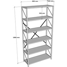 Dekoratif Metal Kitaplık 6 Raflı Kitaplık Dosya Rafı 180 cm