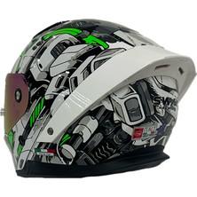 Sw 850 White Green Full Face Motosiklet Kaskı
