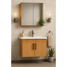 Dmz Home Concept Liventa 65 cm Ahşap Renkli, Seramik Lavabolu, Mdf Banyo Dolabı Takımı