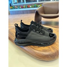 1056 Siyah Rugan Detaylı Hakiki Deri Erkek Sneakers - Erkek Spor Ayakkabı