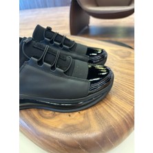 1056 Siyah Rugan Detaylı Hakiki Deri Erkek Sneakers - Erkek Spor Ayakkabı