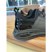 1056 Siyah Rugan Detaylı Hakiki Deri Erkek Sneakers - Erkek Spor Ayakkabı