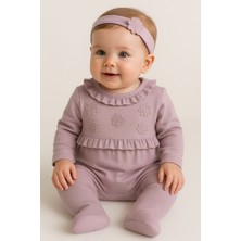 Lila Çiçekli Kız Bebek Tulumu