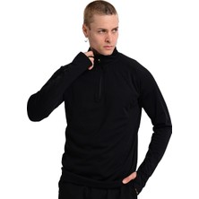 Sportive Cordoba Midlayer Erkek Siyah Koşu Sweatshirt Uzun Kol Dik Yaka Düz Desenli 24KE001-SYH