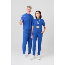 Çizgi Medikal Saks Mavisi Star Best Likra Takım Çift Yönlü Likralı Kumaş Ribana Detaylı Scrubs Alt Üst Takım