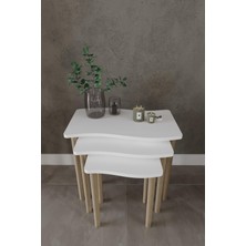 3'lü Zigon Sehpa Takımı – Modern Bayrak Zigon Sehpa, Ahşap Ayaklı Sehpa,  – Iç Içe Geçen Çok Amaçlı Sehpa Seti, Salon Sehpası, Yan Sehpa