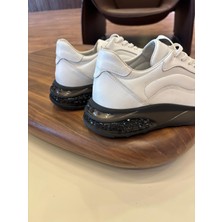 1042 Beyaz Cilt Hakiki Deri Erkek Sneakers - Erkek Spor Ayakkabı
