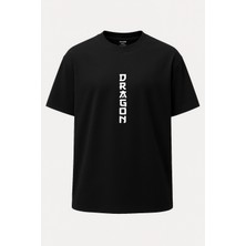 Nirvoda Oversize Siyah Beyaz Ejderha Baskılı Unisex Tişört Siyah