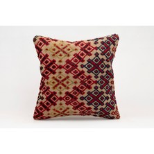 El Yapımı Kilimden Yapılmış Vintage Kırlent Kılıfı, Yün, 40X40 cm